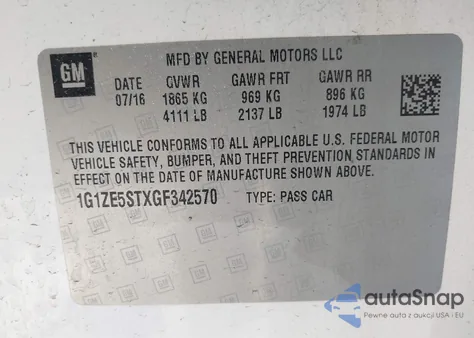 2016 Chevrolet Malibu 1Lt from USA, damaged, VIN 1G1ZE5STXGF342570